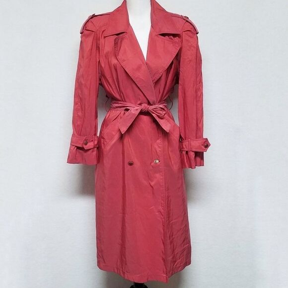 Rare Vintage 70s London Fog Red Taffeta Double Breasted Notched Collar Raincoat - Picture 2 of 16